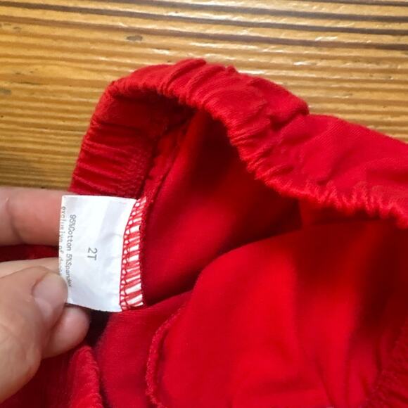 Red Christmas green checkered ruffle bottom elastic waist band pant SIZE 2T - Picture 3 of 4